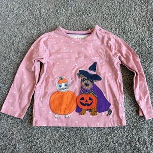 Mini Boden 2-3Y Pink Star Pumpkin Appliqué Dog Halloween Long Sleeve Shirt